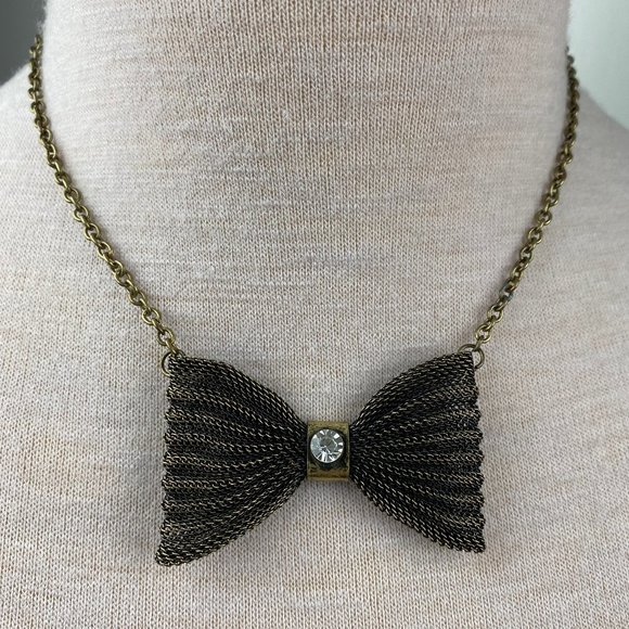 Mesh Rhinestone Bow Chain Necklace 20.5" - Picture 1 of 6